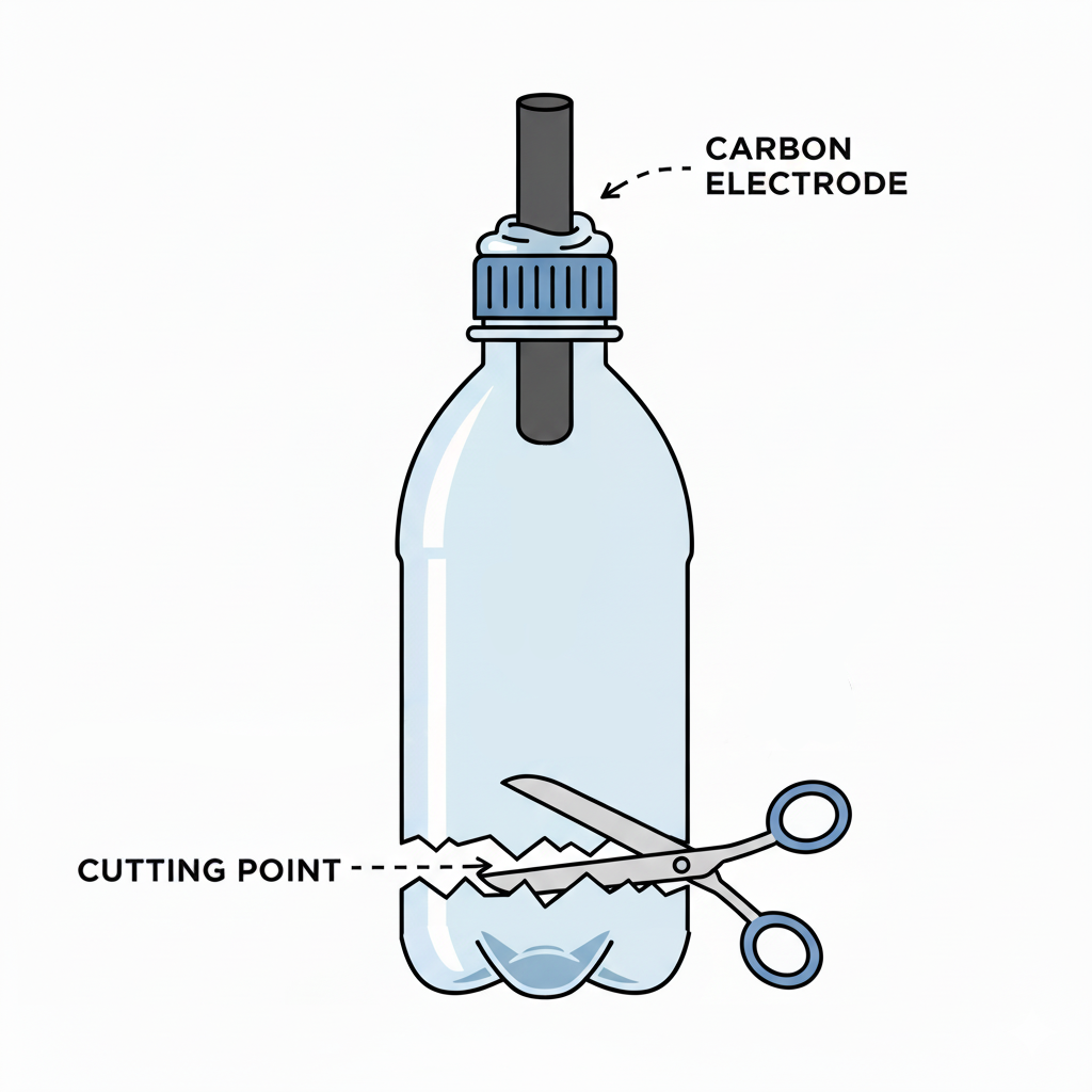 Schema taglio bottiglia ed elettrodo